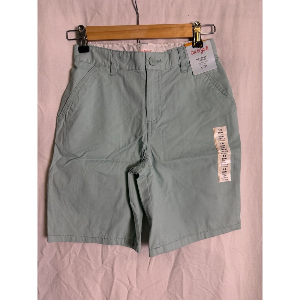 Cat Jack Boys Light Blue Flat Front Casual Shorts Sz 14 Slim NWT